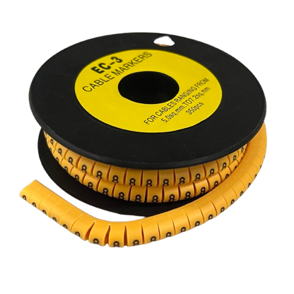 Cable marker - 8 Yellow flexible spiral cable identification tape on black spool for wiring organization