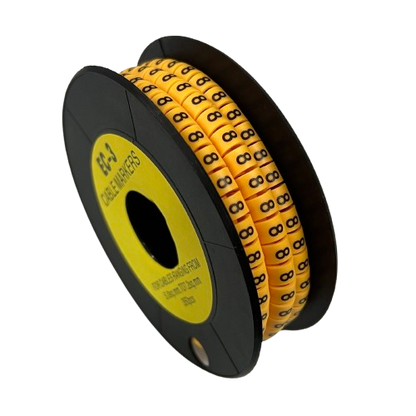 Spool of numbered plastic Cable marker - 8 Yellow reel for cable identification and organization