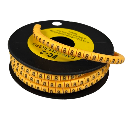 Grippes Cable Marker 8 - Yellow spool of numbered cable management markers for identifying wires and cables