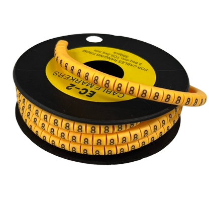 Grippes Cable Marker 8 - Yellow spool of numbered cable management markers for identifying wires and cables