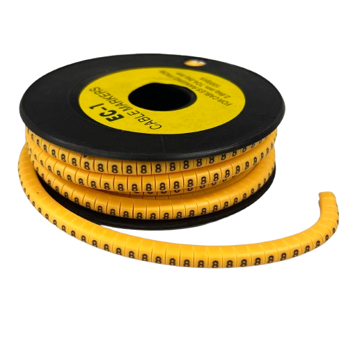 Spool of yellow numbered cable markers on reel for wire identification and labeling Cable Marker - 8 Yellow