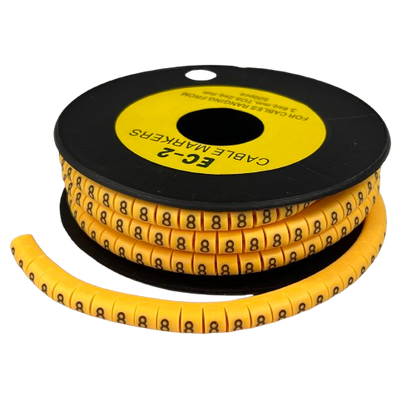 Grippes Cable Marker 8 - Yellow spool of flexible numbered cable management markers with repeating black 8s