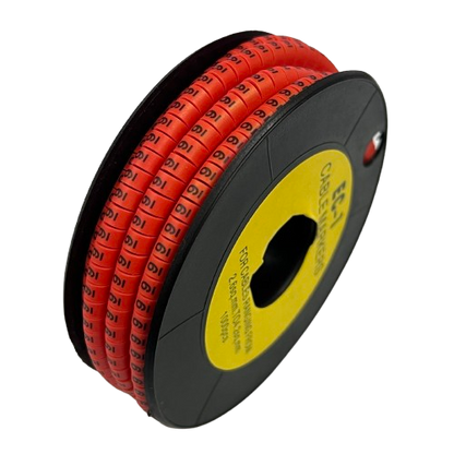 Grippes Cable Marker - 9 Red spool of numbered red ID sleeves for cable management and organized wiring