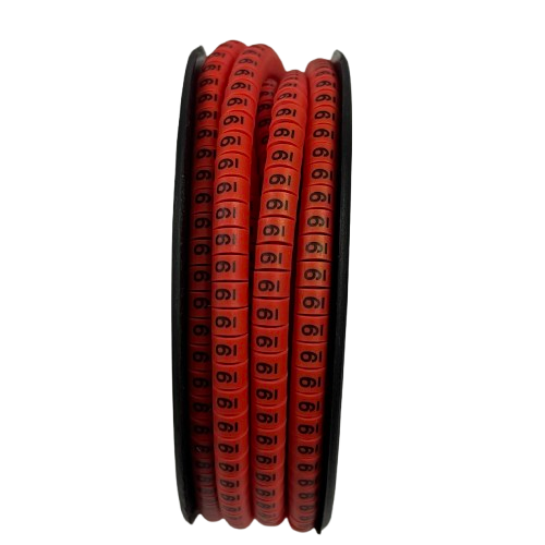 Spool of Grippes Cable Marker - 9 Red ring labels with black numerals on flexible red tubing for cable organization