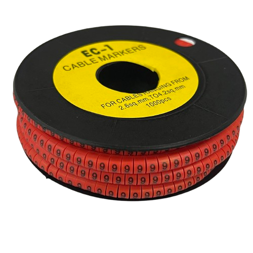 Grippes Cable Marker - 9 Red spool of numbered cable markers for wire identification and cable management