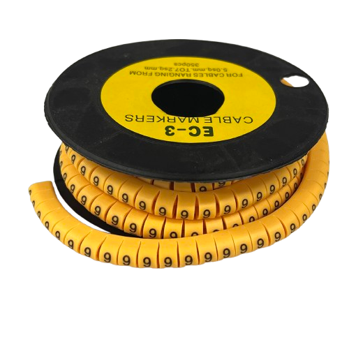 Grippes spool of spiral cable markers labeled 9 for wire identification Cable Marker 9 - Yellow