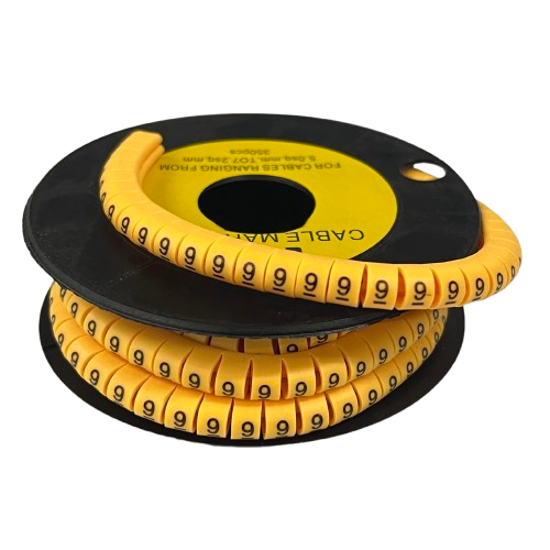 Grippes Cable Marker 9 - Yellow spiral numbered cable markers on spool for wire identification and organization