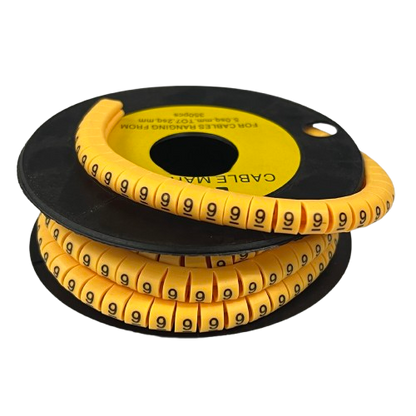 Grippes Cable Marker 9 - Yellow spiral numbered cable markers on spool for wire identification and organization