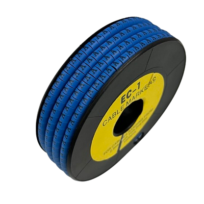 Spool of blue lettered cable markers showing repeated A labels Cable Marker - A Blue for wiring organization