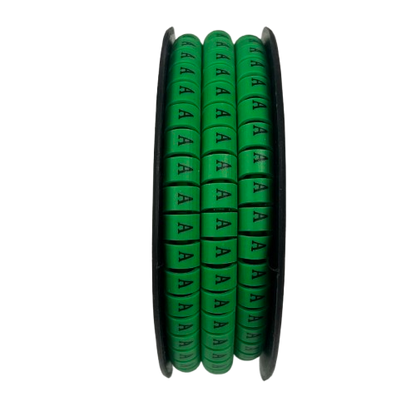 Spool of Cable Marker - A Green adhesive cable labels with repeated letter A for organized cable management