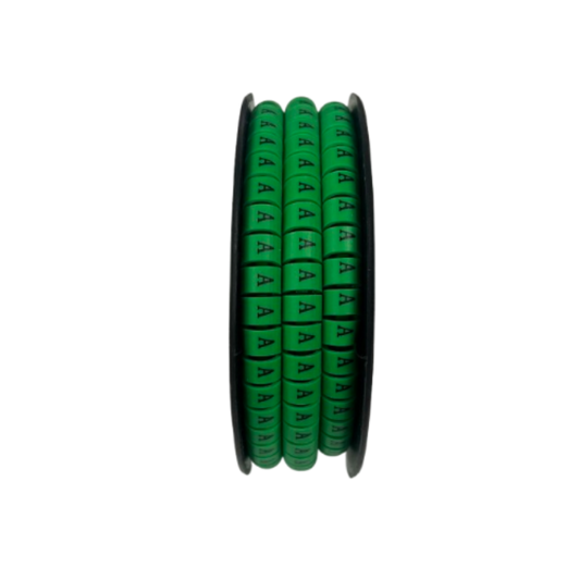 Spool of Cable Marker - A Green adhesive cable labels with repeated letter A for organized cable management