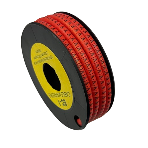 Grippes Cable Marker A - Red spool with repeating A characters for cable identification and labeling