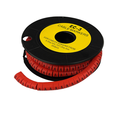 Grippes Cable Marker A - Red on a spool for organized cable management, suitable for various cable sizes