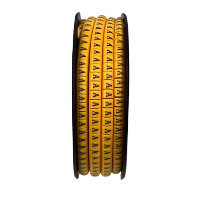 Cable Marker - A Yellow spool of adhesive letter A cable labels for wire identification and organization