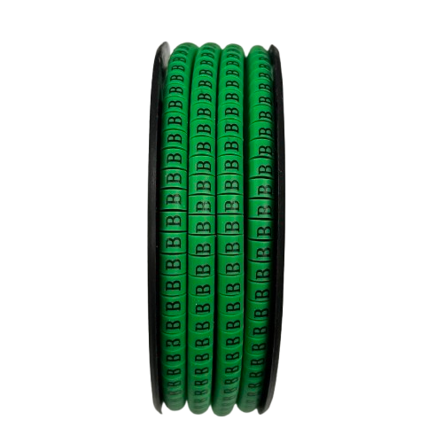 Grippes Cable Marker - B Green spool showing multiple green B labels for cable identification