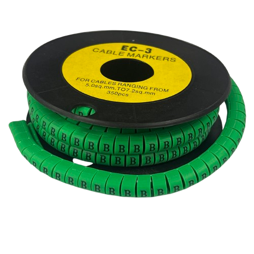 Cable Marker - B Green spool of segmented green markers with repeated letter B for cable identification