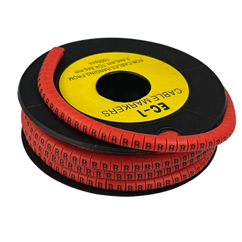 Grippes cable management spool with repeated B labels Cable Marker - B RED for wire identification