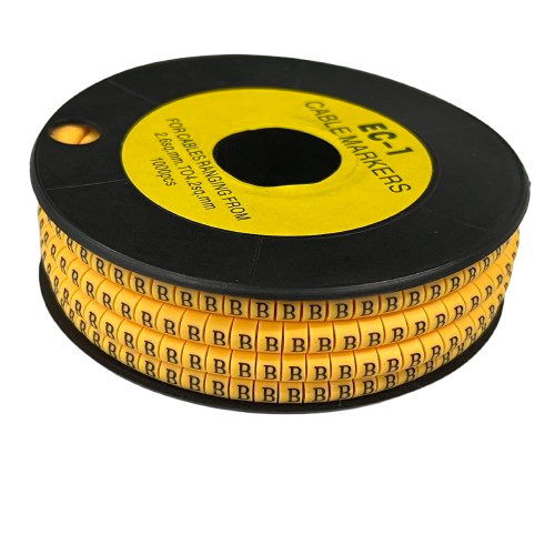 Spool of yellow cable marker tape with repeated B labels for wire identification Cable Marker - B Yellow from China