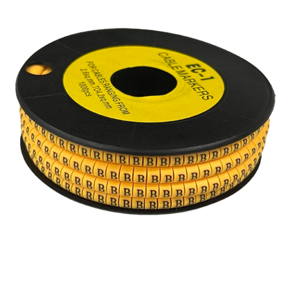 Spool of yellow cable marker tape with repeated B labels for wire identification Cable Marker - B Yellow from China