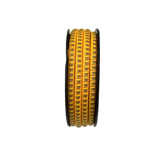 Cable Marker - B Yellow spool with multiple adhesive yellow letter B labels for cable identification