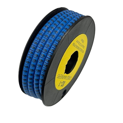 Spool of Cable Marker Blue 6 numeric labels on reel for wire identification and cable management