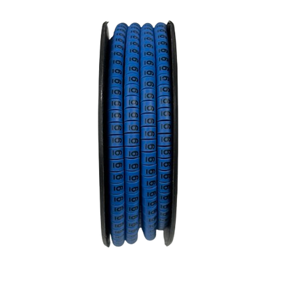 Spool of Cable Marker Blue 6 numeric ring labels for cable management and wire identification