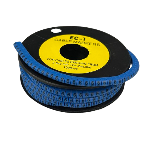 Spool of Cable Marker Blue 6 self adhesive number markers on reel for cable management identification