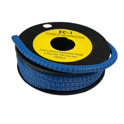 Spool of Cable Marker Blue 6 self adhesive number markers on reel for cable management identification