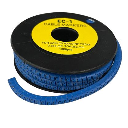 Reel of 1000 Cable Marker - C Blue plastic letter markers on spool for cable management and identification