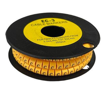Grippes Cable Marker C - Yellow spool of cable markers with repeating C labels for wiring organization