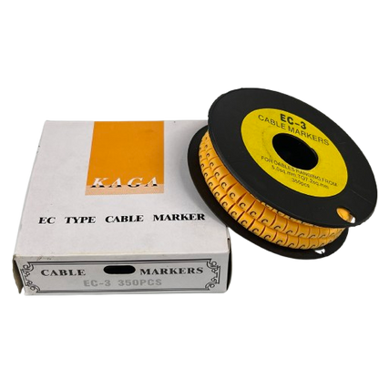 Grippes cable management spool with Cable Marker C - Yellow numeric letter markers on reel and box