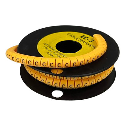 Grippes Cable Marker C - Yellow reel of flexible snap on letter C markers for cable identification