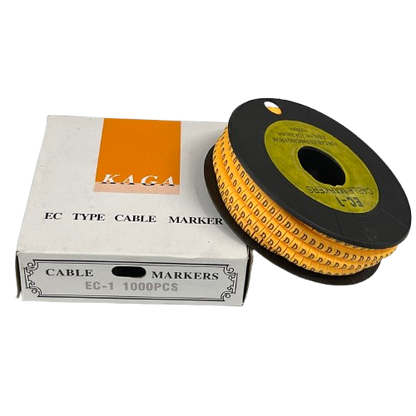 Cable Marker D -  Yellow adhesive spool on black reel with box of 1000 cable markers for wire identification