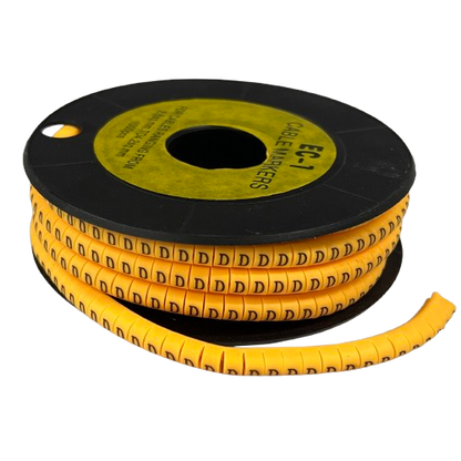 Spool of yellow Cable Marker D -  Yellow adhesive cable markers on reel for wire labeling and cable management
