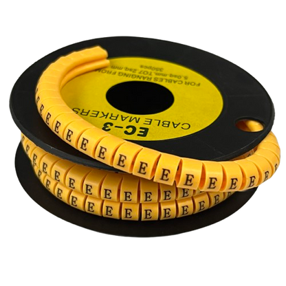 Grippes Cable Marker - E Yellow spool of flexible lettered markers for cable identification