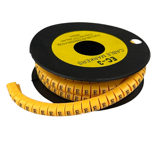 Grippes Cable Marker - E Yellow spool of adhesive letter E cable markers for wire identification