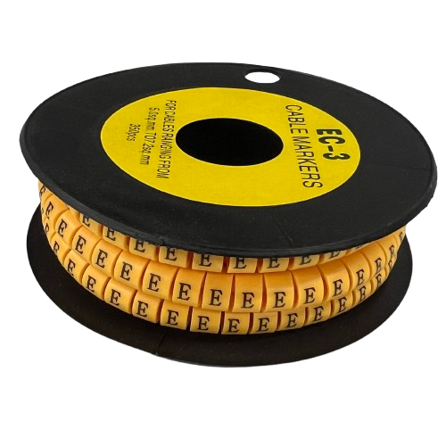 Grippes Cable Marker - E Yellow spool of round letter E cable markers for wire labeling