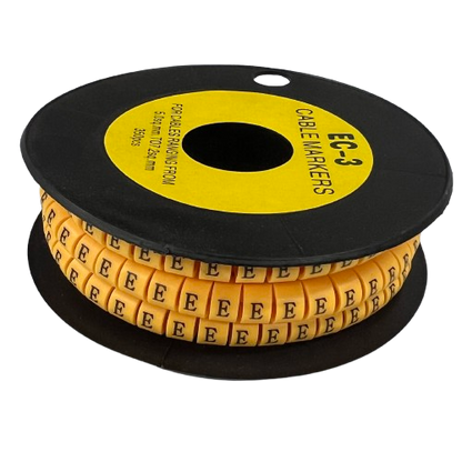 Grippes Cable Marker - E Yellow spool of round letter E cable markers for wire labeling