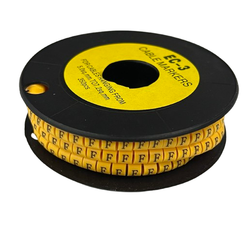 Grippes Cable Marker F- Yellow spool of adhesive letter F cable management markers for wiring identification