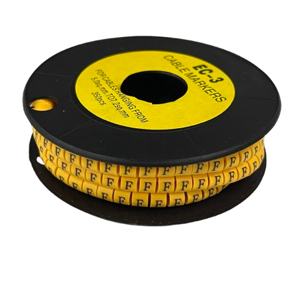Grippes Cable Marker F- Yellow spool of adhesive letter F cable management markers for wiring identification