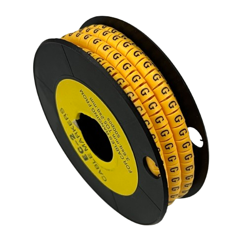 Grippes Cable Marker g - Yellow reel of yellow letter G cable markers with black print for wire identification