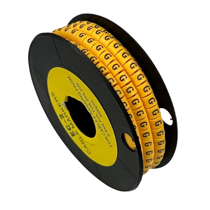 Grippes Cable Marker g - Yellow reel of yellow letter G cable markers with black print for wire identification