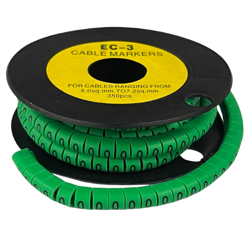Spool of green spiral cable markers printed with 0 for organized wiring Cable Marker Green 0 ideal for cable identification