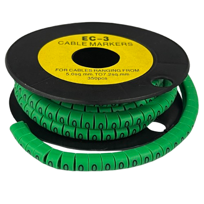Spool of green spiral cable markers printed with 0 for organized wiring Cable Marker Green 0 ideal for cable identification