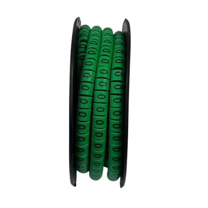 Spool of green numeric cable markers showing 0 on rings Cable Marker Green 0 for wiring organization
