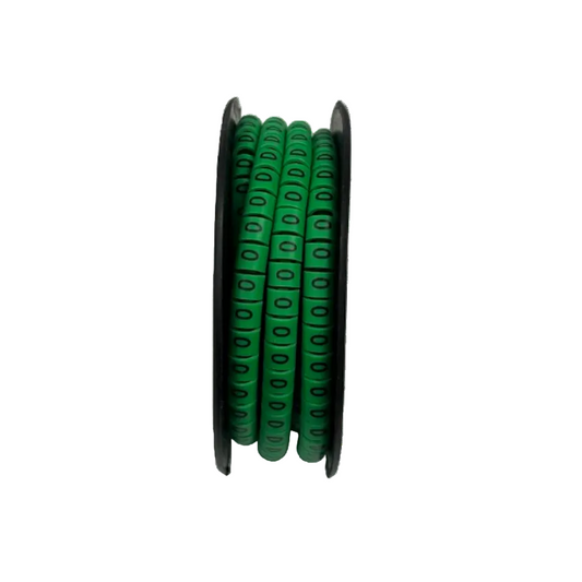 Spool of green numeric cable markers showing 0 on rings Cable Marker Green 0 for wiring organization