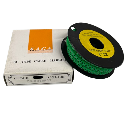 Reel of green numeric cable markers on spool with box for cable management Cable Marker Green 0