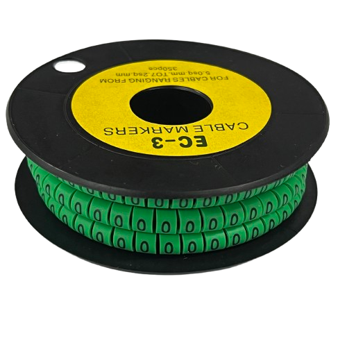 Spool of Cable Marker Green 0 numeric rings on flexible green markers for cable management and wiring