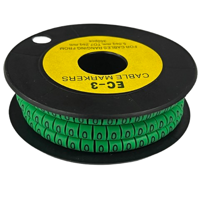 Spool of Cable Marker Green 0 numeric rings on flexible green markers for cable management and wiring