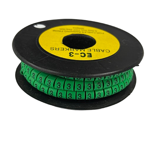Spool of green plastic cable markers labeled with number 3 for wire organization Cable Marker Green -3